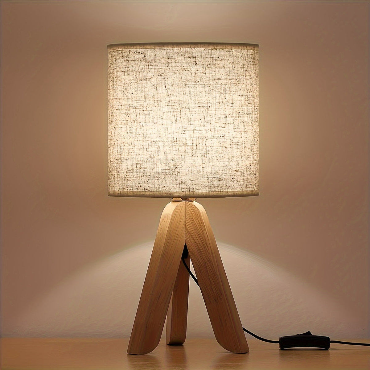 Tripod Table Lamp – Wooden Base, Fabric Shade