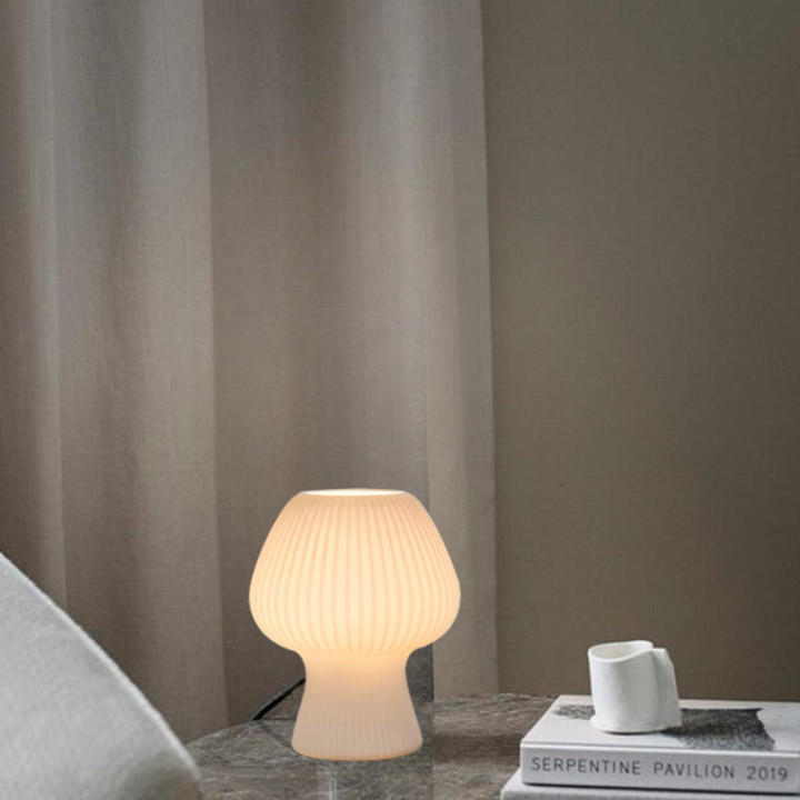 Ribbed Glass Table Lamp – Vintage Mushroom Bedside Light