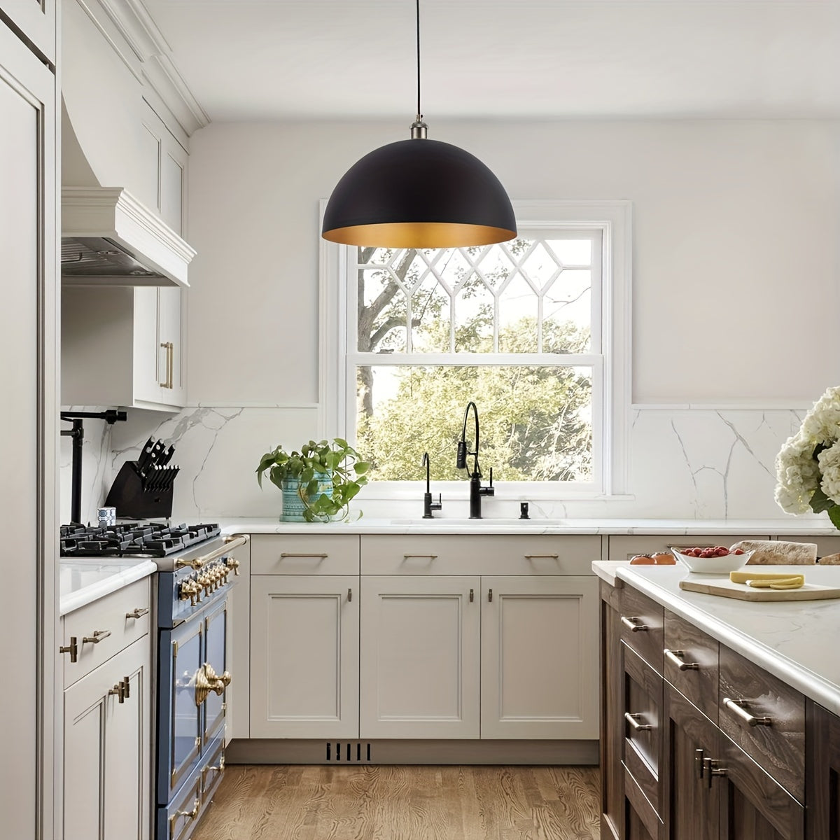 Dome Pendant Light – Black & Gold Industrial Shade