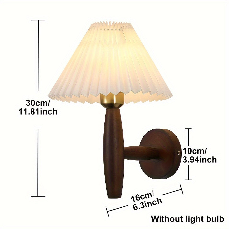 Wooden Wall Sconce – Pleated Shade Bedside Lamp