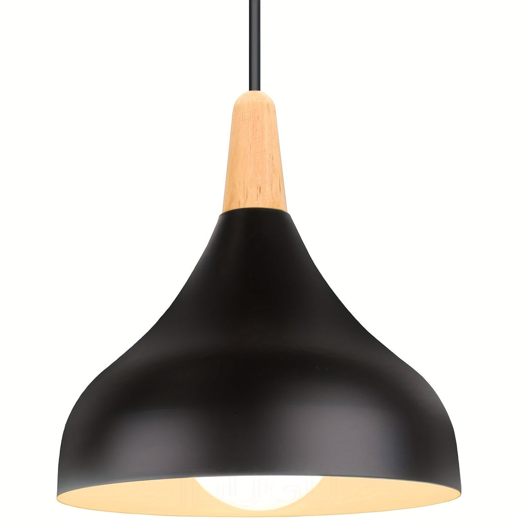 Teardrop Pendant Light – Metal & Wood Hanging Lamp