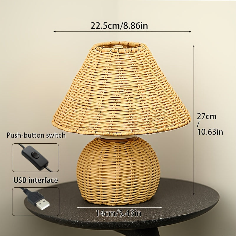 Bamboo Desk Lamp – Woven Boho USB Accent Light