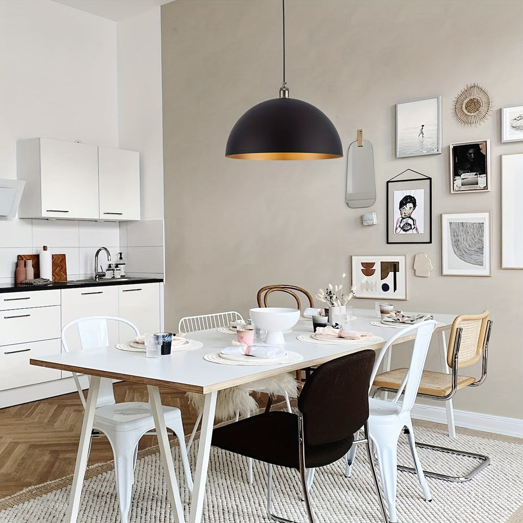 Dome Pendant Light – Black & Gold Industrial Shade