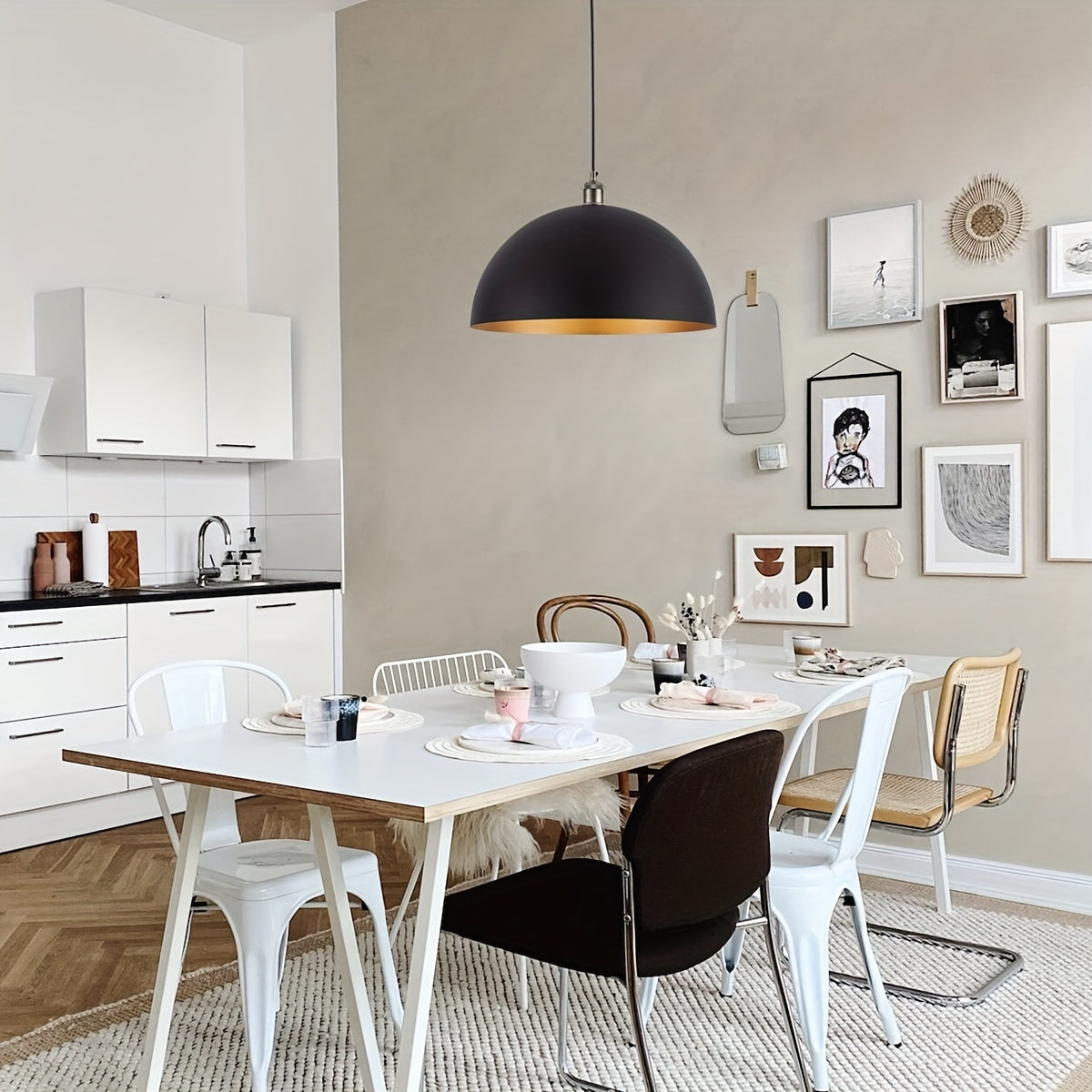 Dome Pendant Light – Black & Gold Industrial Shade