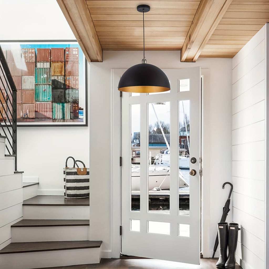 Dome Pendant Light – Black & Gold Industrial Shade