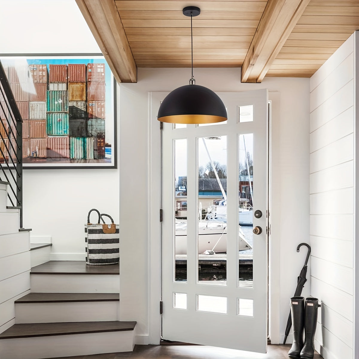 Dome Pendant Light – Black & Gold Industrial Shade