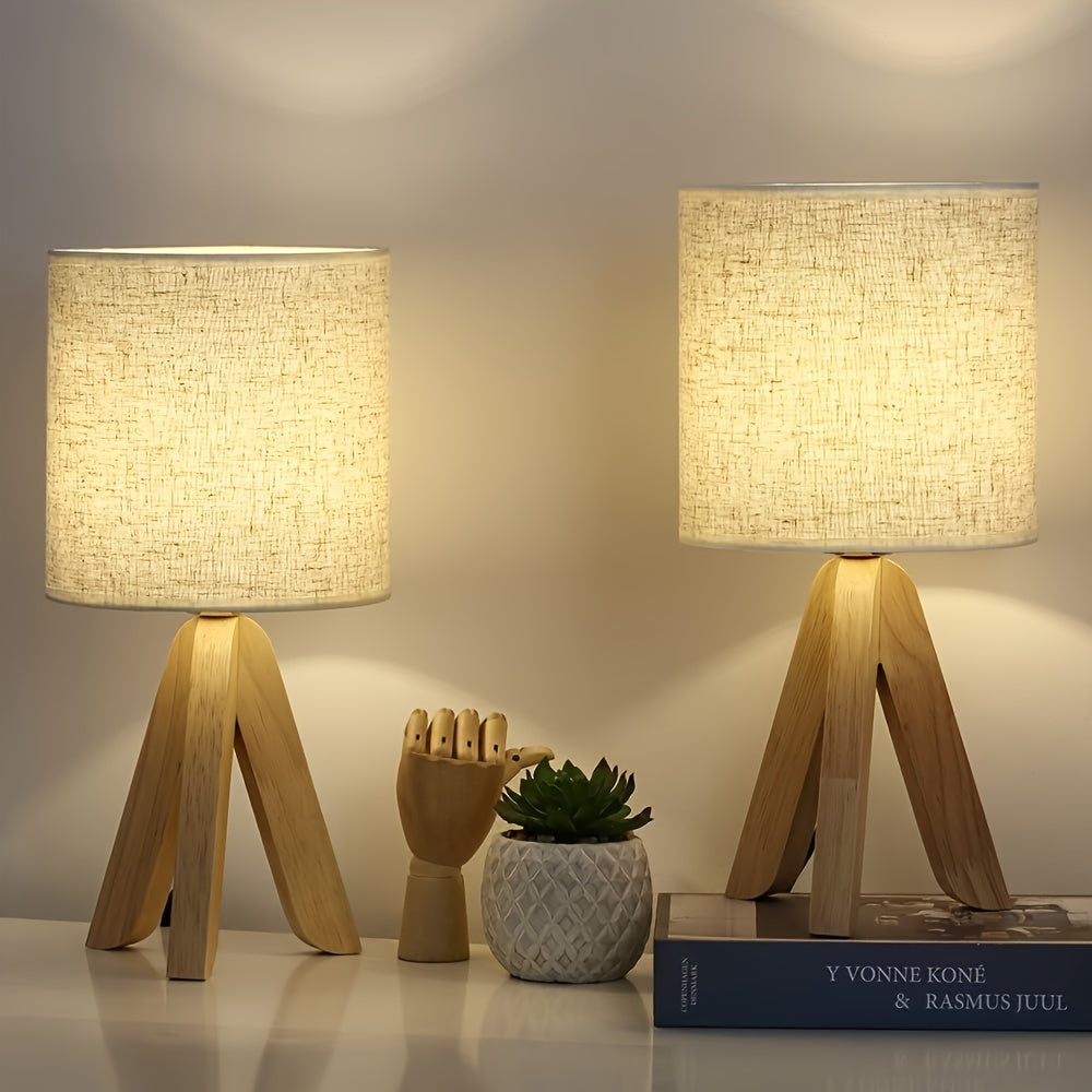 Tripod Table Lamp – Wooden Base, Fabric Shade