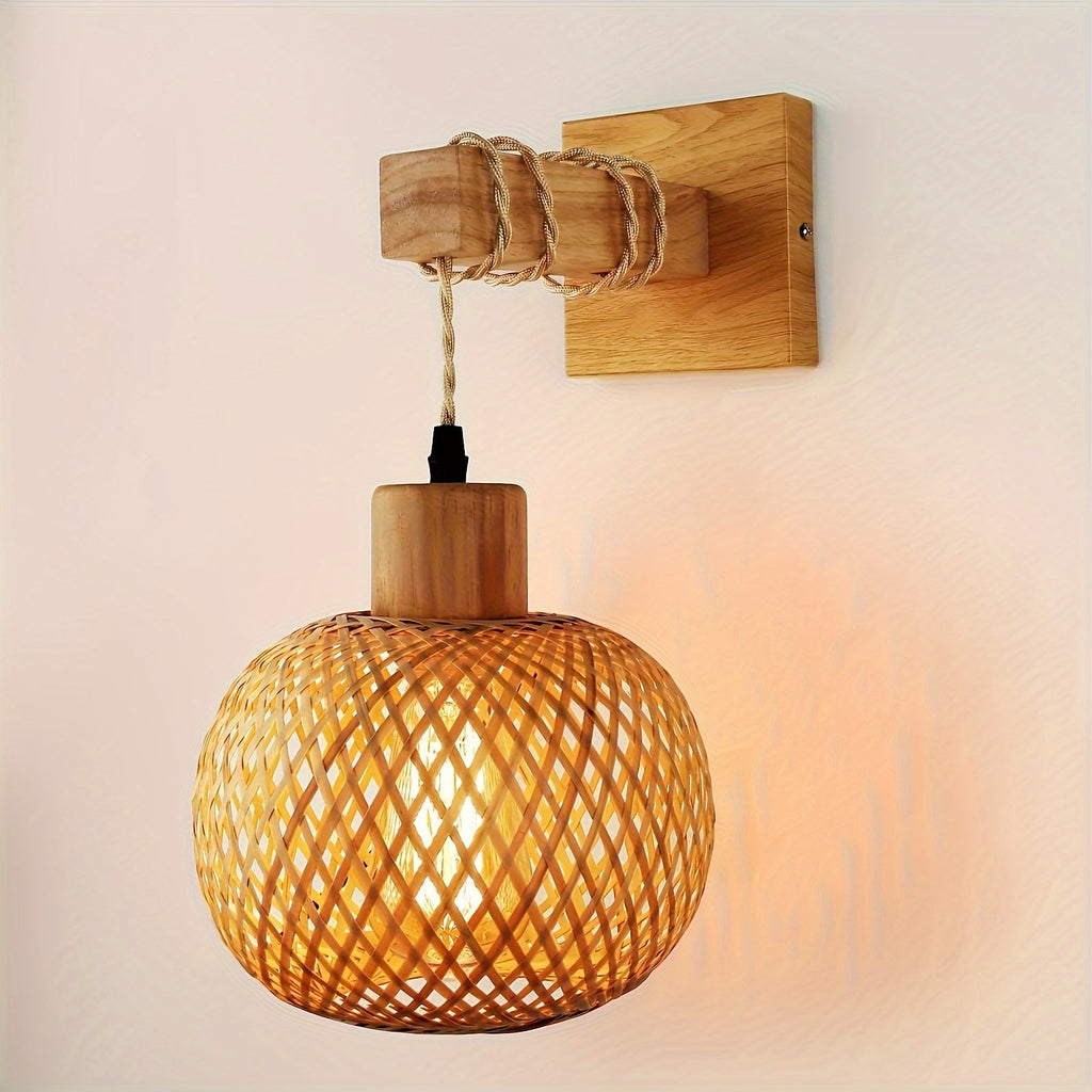 Rattan Wall Sconce – Handwoven Wood Light Fixture