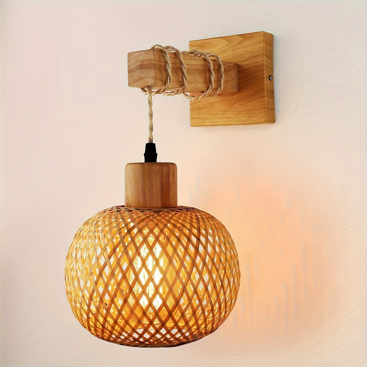 Rattan Wall Sconce – Handwoven Wood Light Fixture