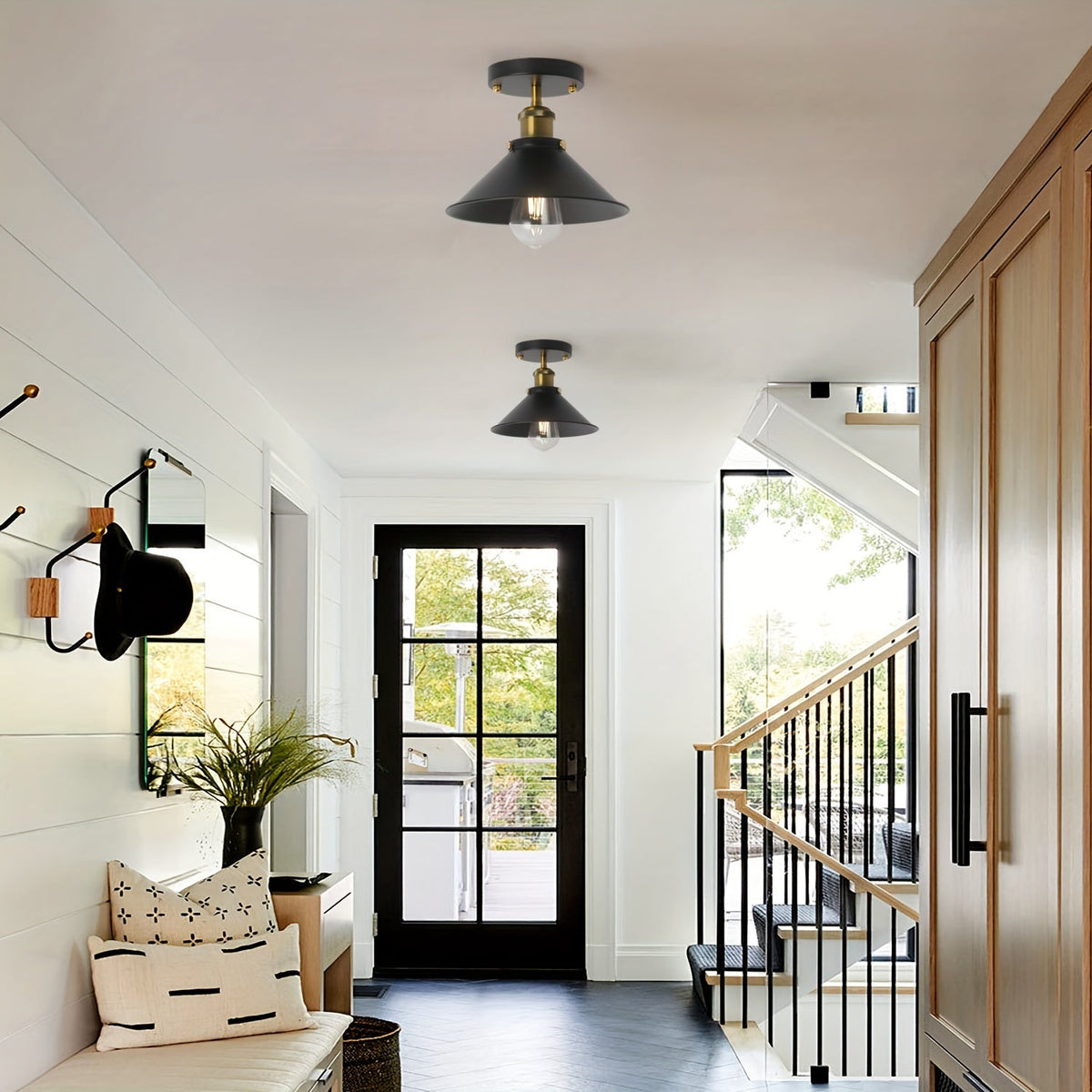Black Ceiling Light – Industrial Semi-Flush Mount Fixture