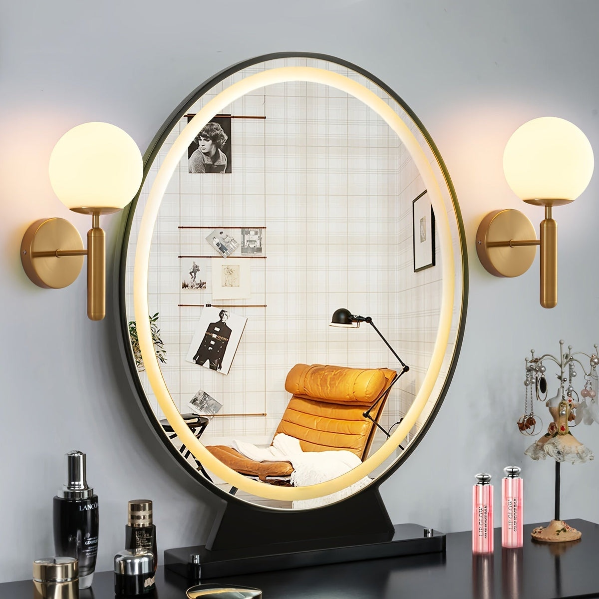 Glass Globe Wall Sconce – Polished Metal Fixture