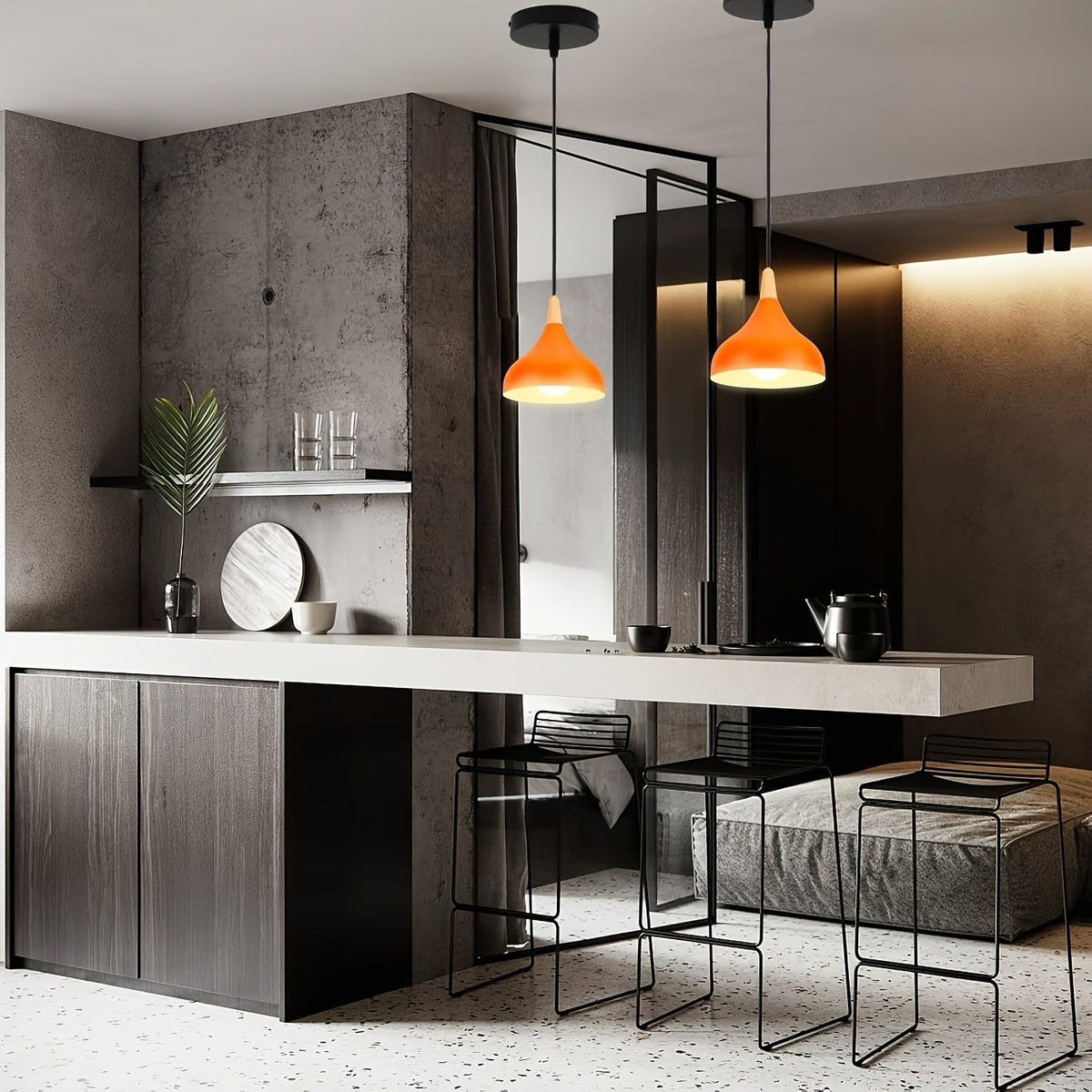 Teardrop Pendant Light – Metal & Wood Hanging Lamp