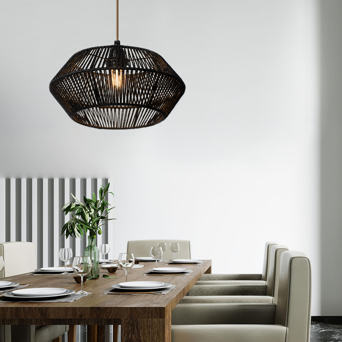 Paper Rope Pendant Light Shade – Handwoven Natural Shade