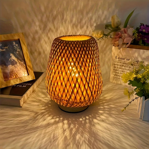 Bamboo Bedside Lamp – Handwoven Dimmable USB Table Light
