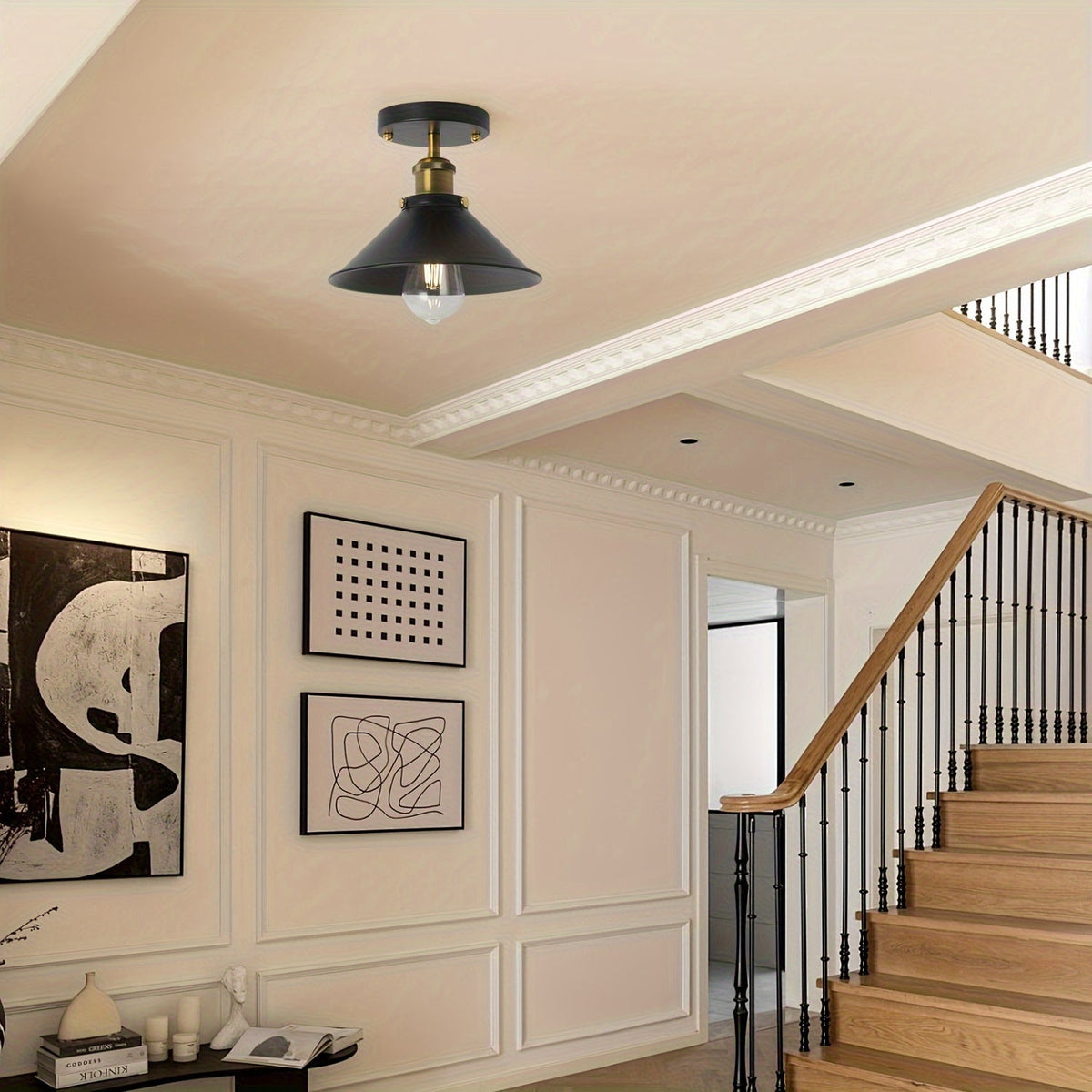 Black Ceiling Light – Industrial Semi-Flush Mount Fixture