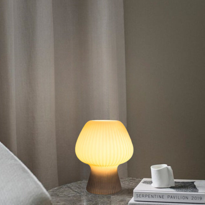 Ribbed Glass Table Lamp – Vintage Mushroom Bedside Light