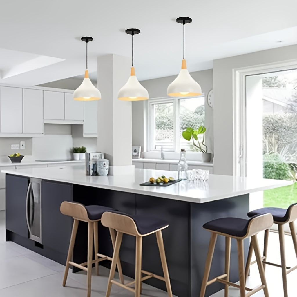 Teardrop Pendant Light – Metal & Wood Hanging Lamp