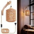 Wood & Rattan Wall Lamp – Hand-Woven Plug-In Sconce