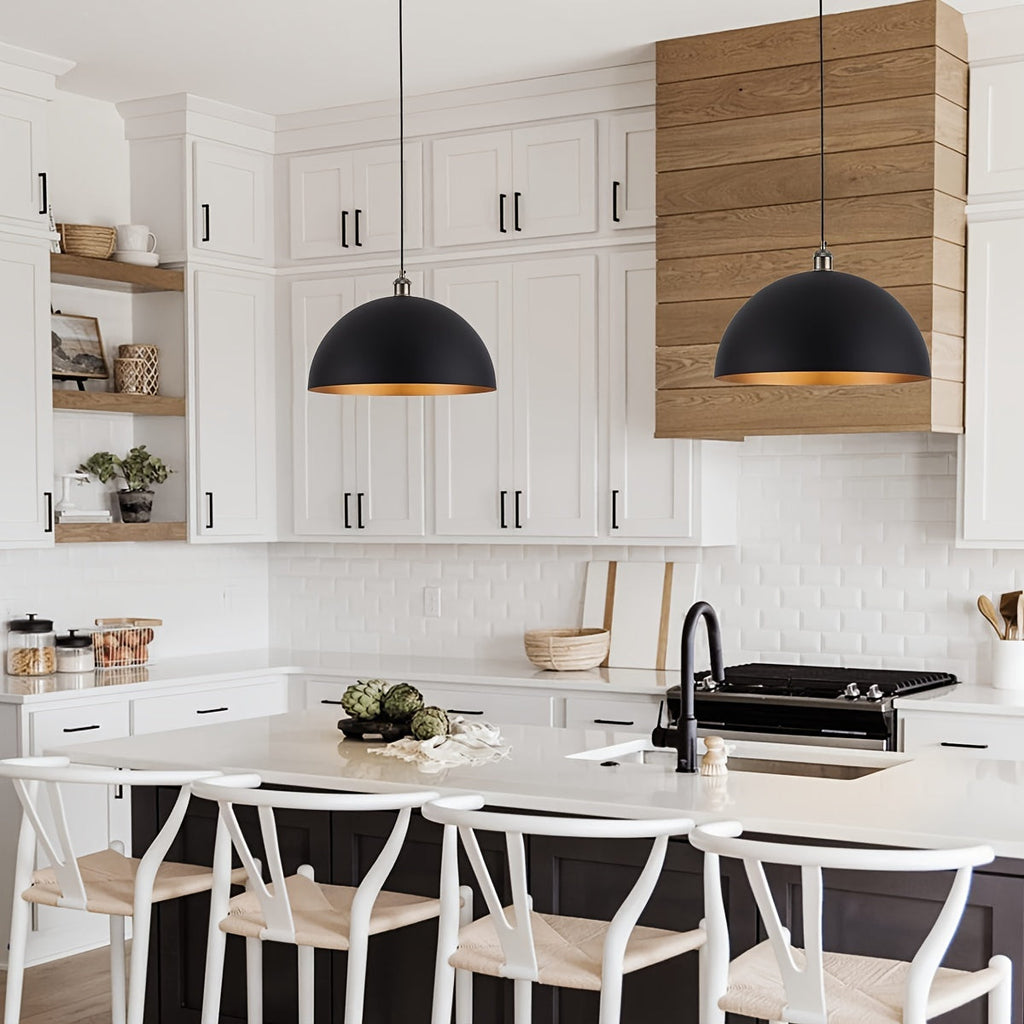 Dome Pendant Light – Black & Gold Industrial Shade
