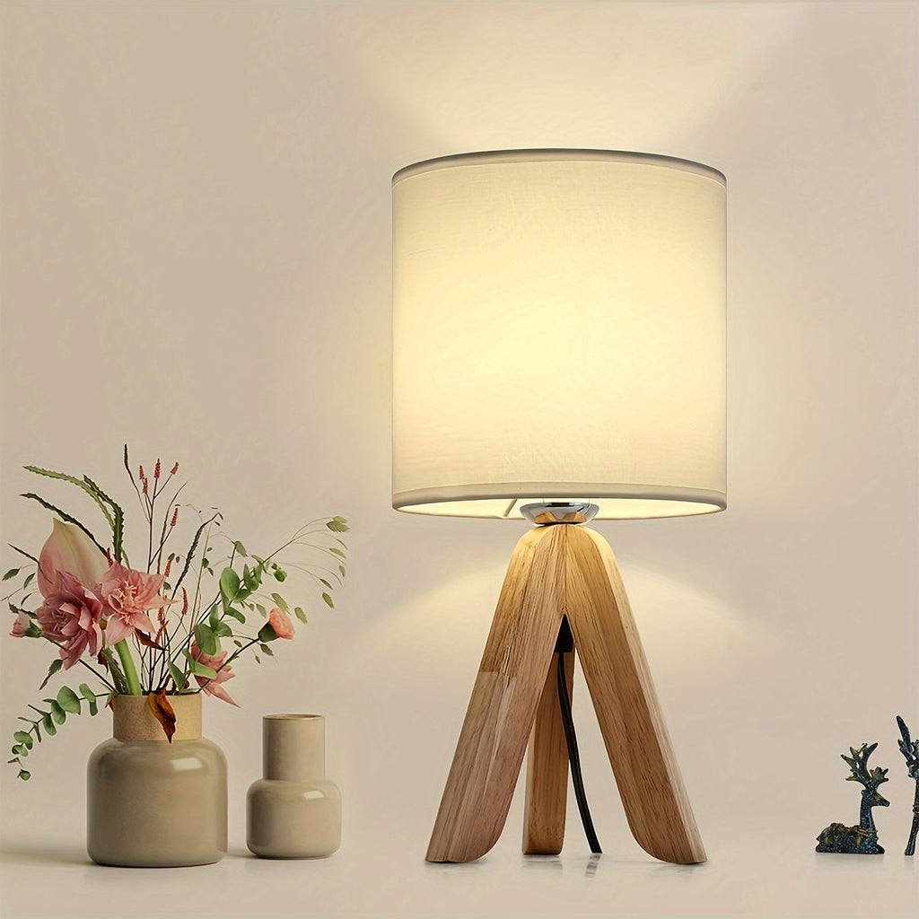Tripod Table Lamp – Wooden Base, Fabric Shade