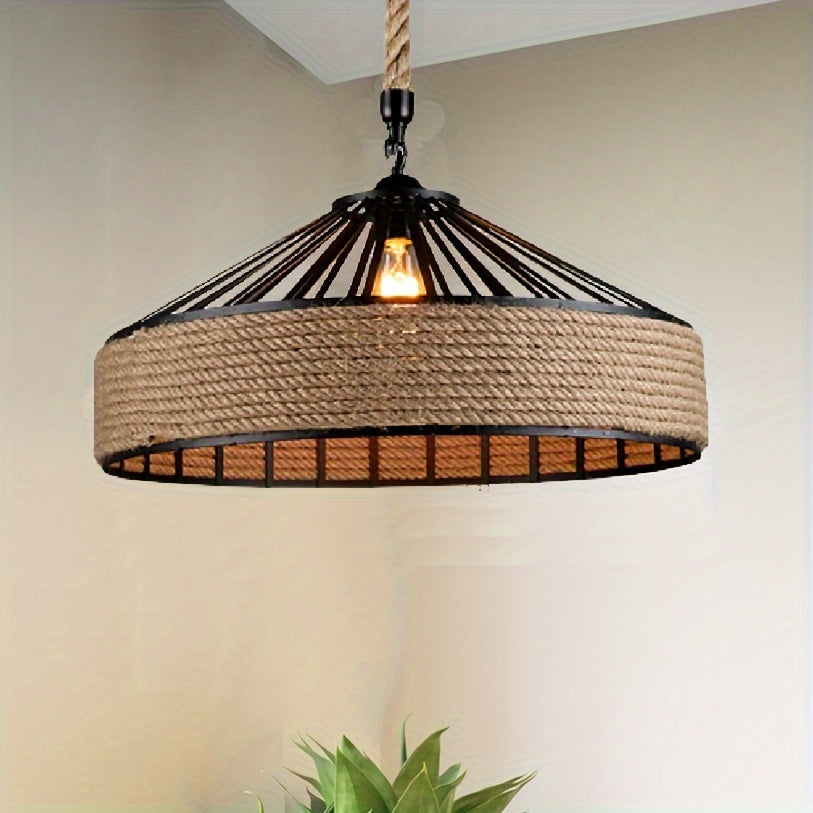 Hemp Rope Pendant Light – Rustic Farmhouse Ceiling Lamp