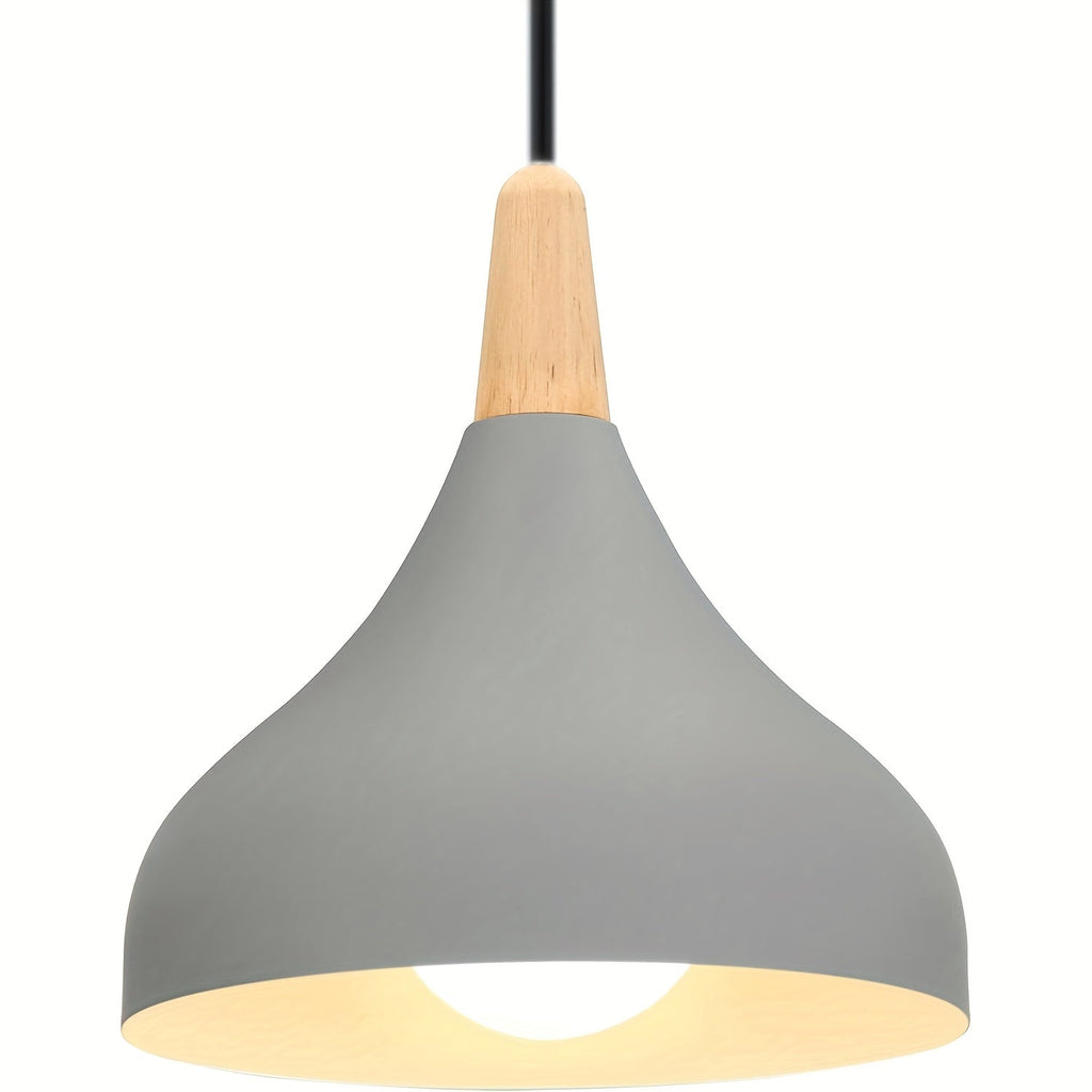 Teardrop Pendant Light – Metal & Wood Hanging Lamp