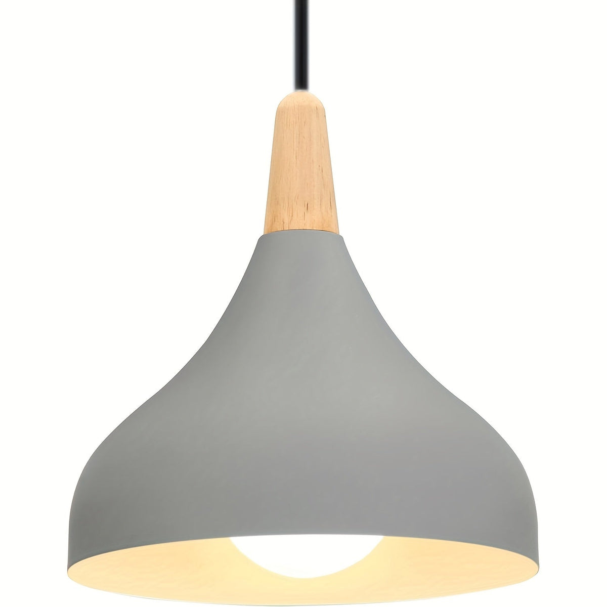 Teardrop Pendant Light – Metal & Wood Hanging Lamp