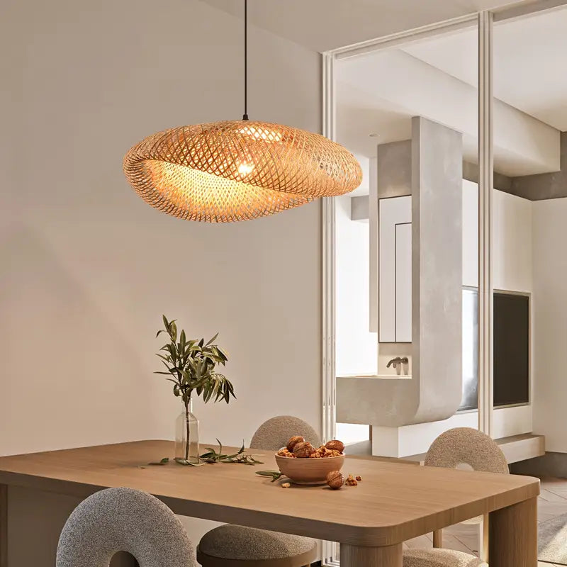 Rattan Pendant Lampshade – Handwoven Bohemian Shade