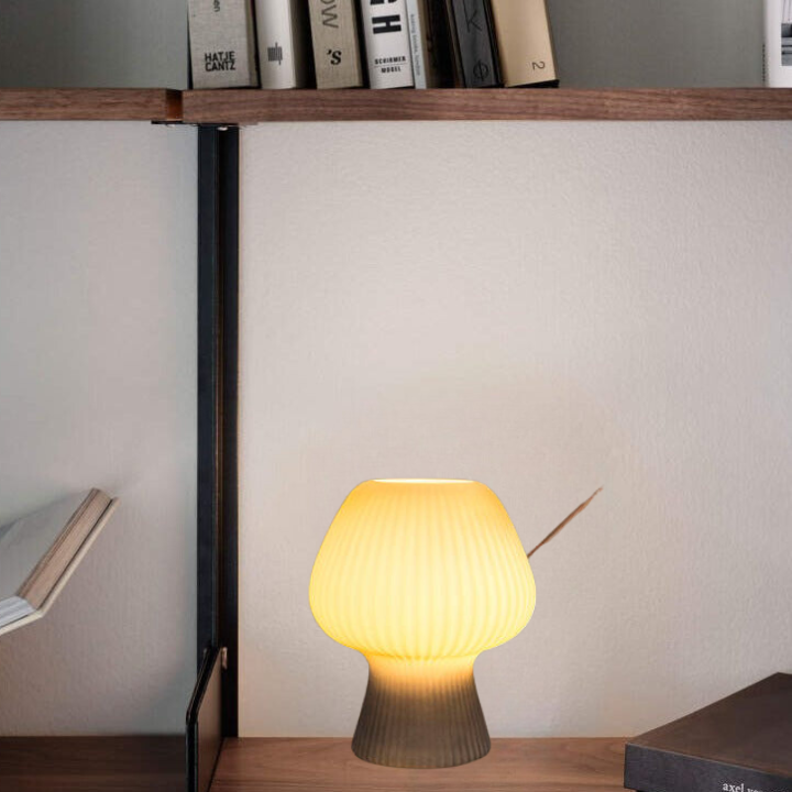 Ribbed Glass Table Lamp – Vintage Mushroom Bedside Light