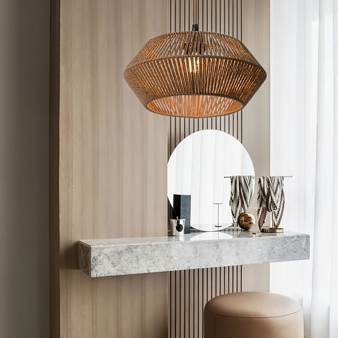 Paper Rope Pendant Light Shade – Handwoven Natural Shade