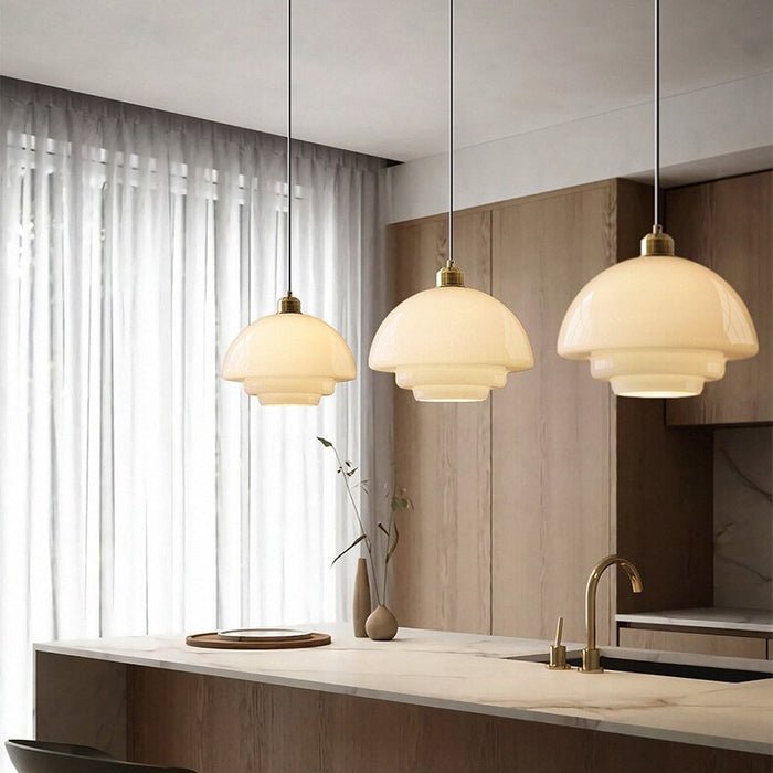 White Glass Pendant Light – Mid-Century Hanging Lamp