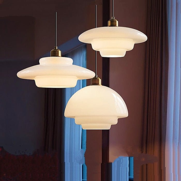 White Glass Pendant Light – Mid-Century Hanging Lamp