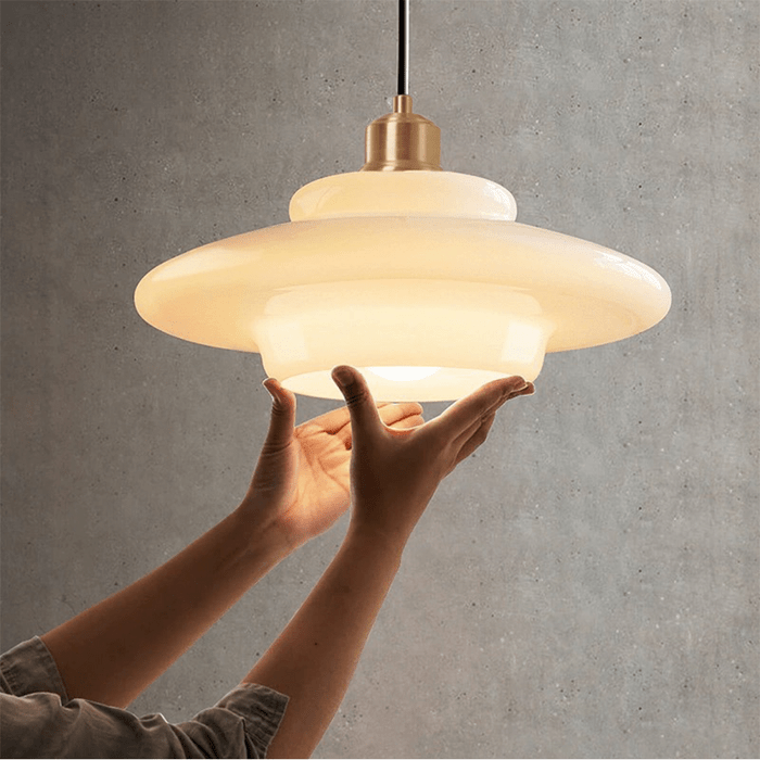 White Glass Pendant Light – Mid-Century Hanging Lamp