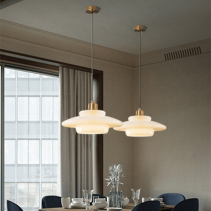 White Glass Pendant Light – Mid-Century Hanging Lamp