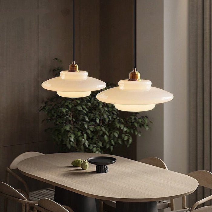 White Glass Pendant Light – Mid-Century Hanging Lamp