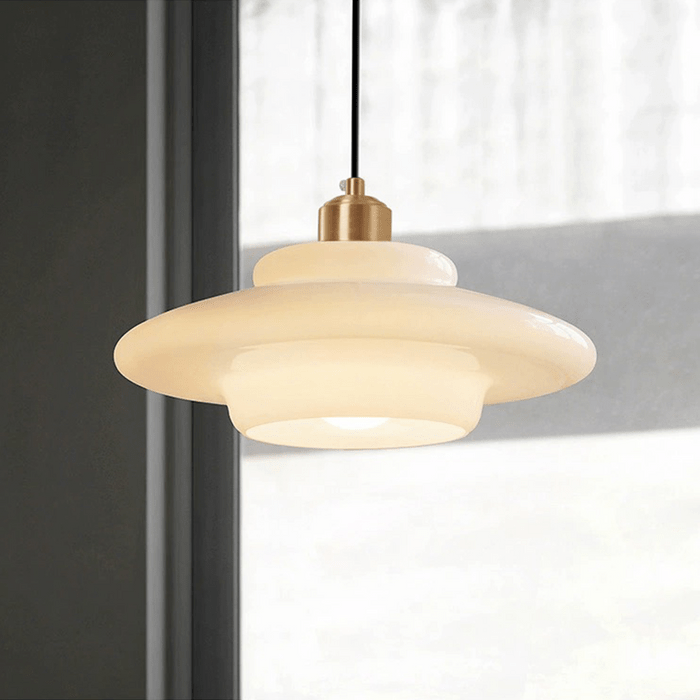 White Glass Pendant Light – Mid-Century Hanging Lamp
