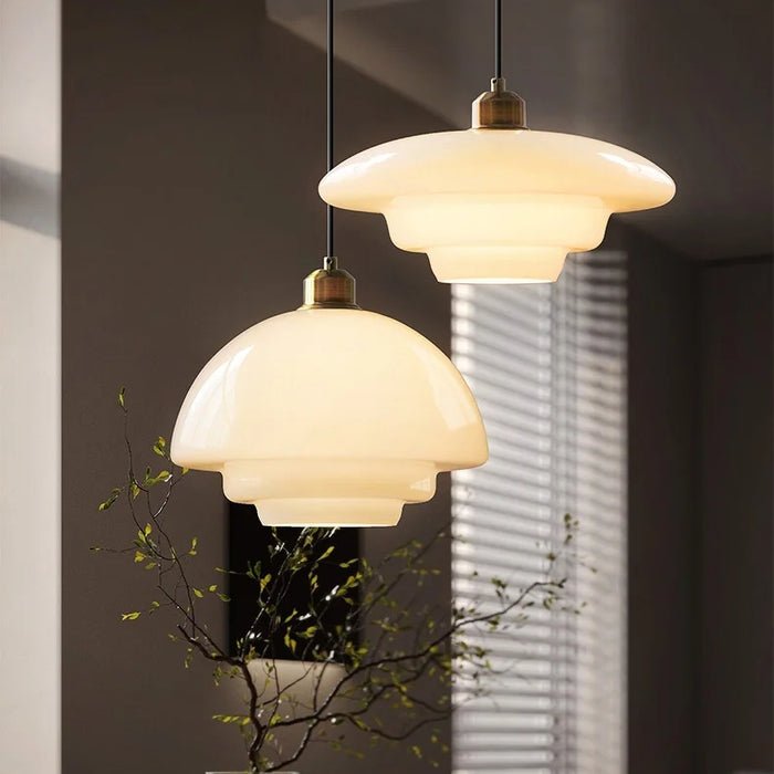 White Glass Pendant Light – Mid-Century Hanging Lamp