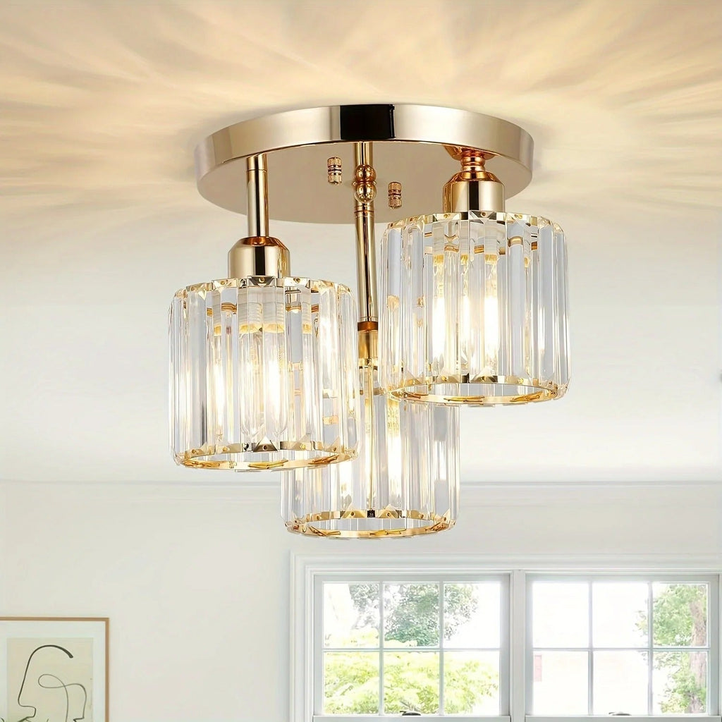 Crystal Ceiling Light – 3-Light Gold Semi-Flush Mount