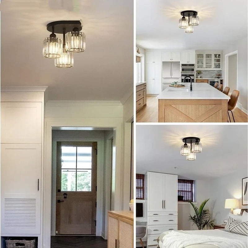 Crystal Ceiling Light – 3-Light Gold Semi-Flush Mount