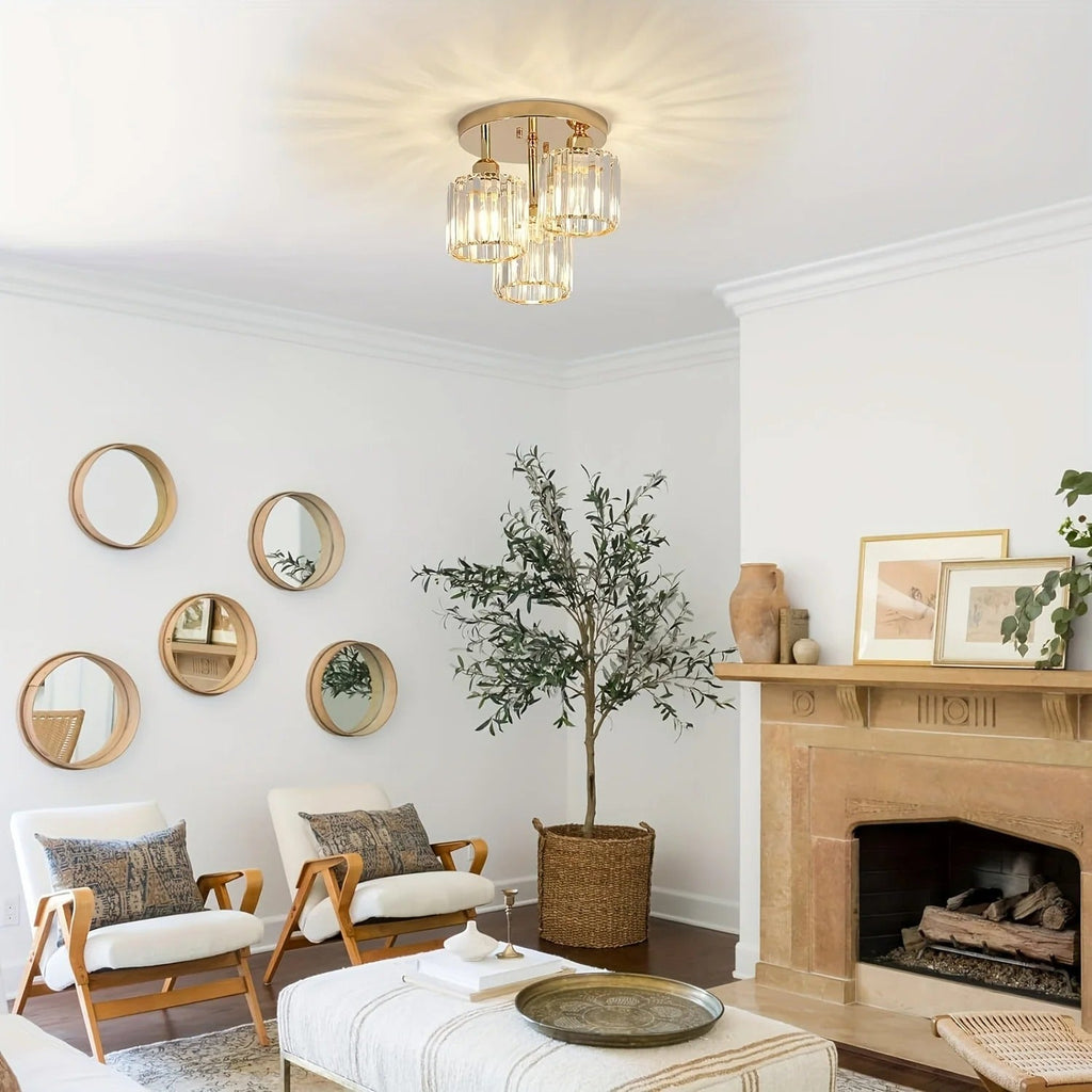 Crystal Ceiling Light – 3-Light Gold Semi-Flush Mount