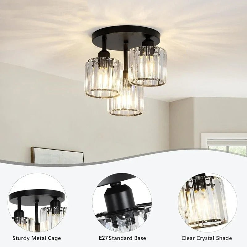 Crystal Ceiling Light – 3-Light Gold Semi-Flush Mount