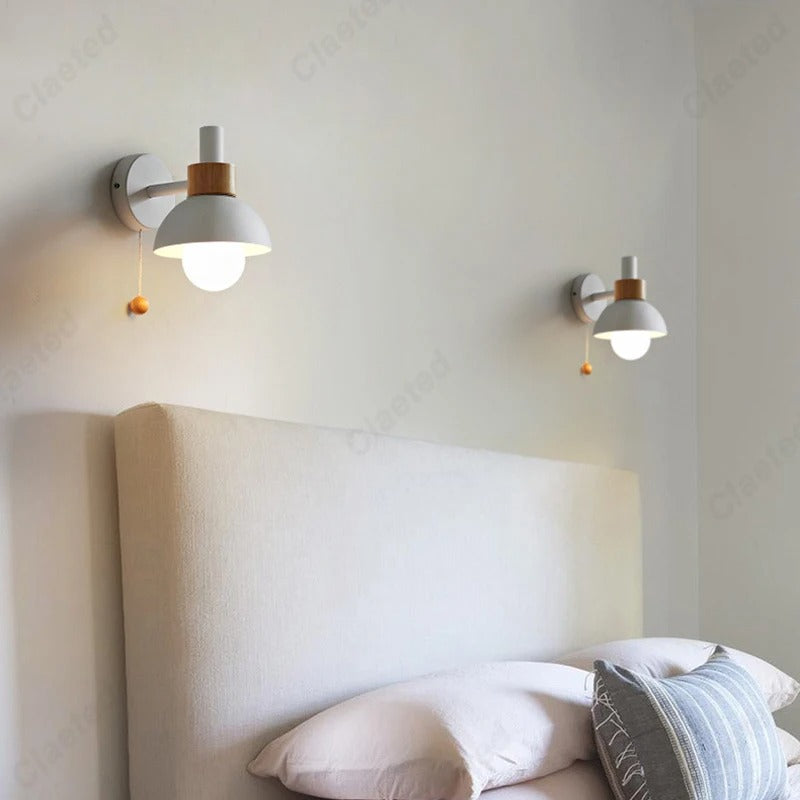 Wood Accent Wall Lamp – Pull-Switch Minimalist Sconce