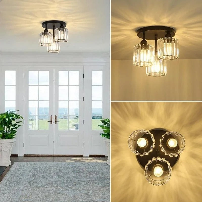 Crystal Ceiling Light – 3-Light Gold Semi-Flush Mount