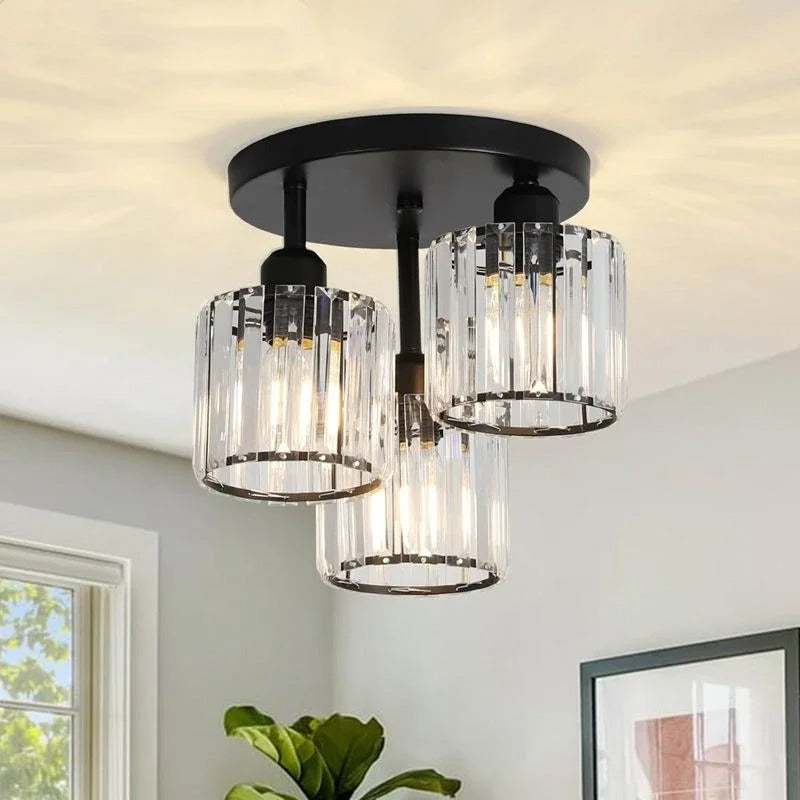 Crystal Ceiling Light – 3-Light Gold Semi-Flush Mount