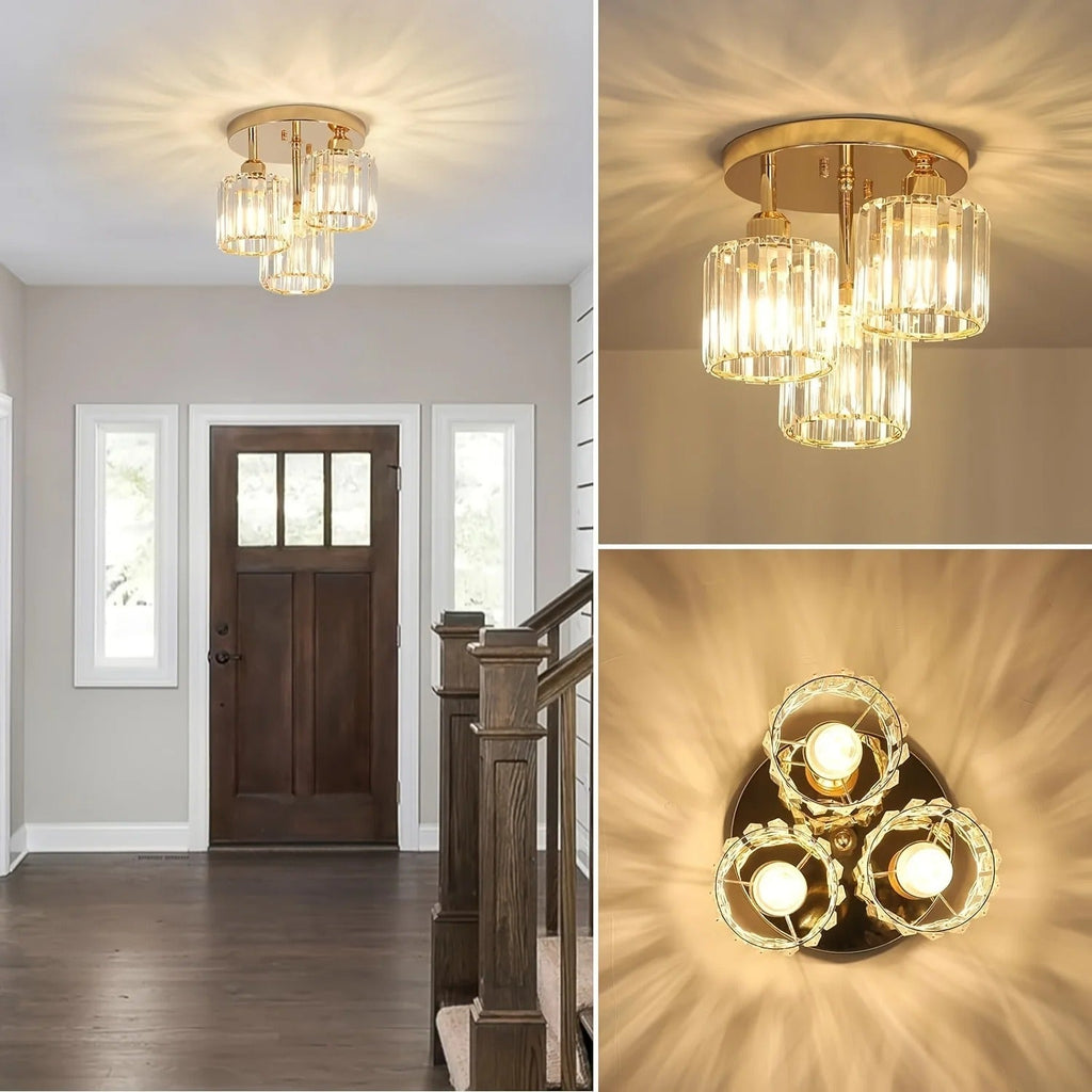 Crystal Ceiling Light – 3-Light Gold Semi-Flush Mount