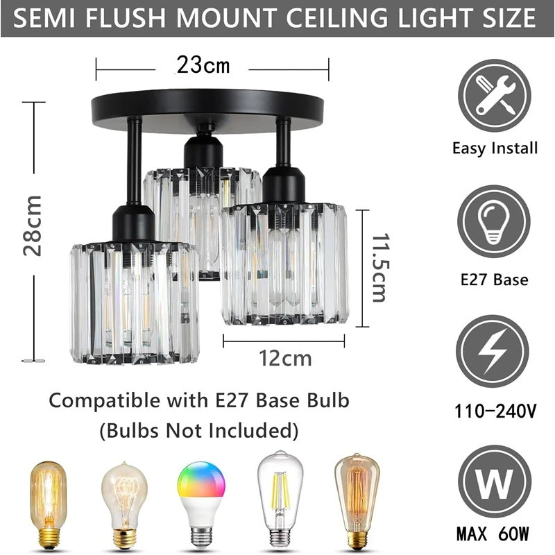 Crystal Ceiling Light – 3-Light Gold Semi-Flush Mount