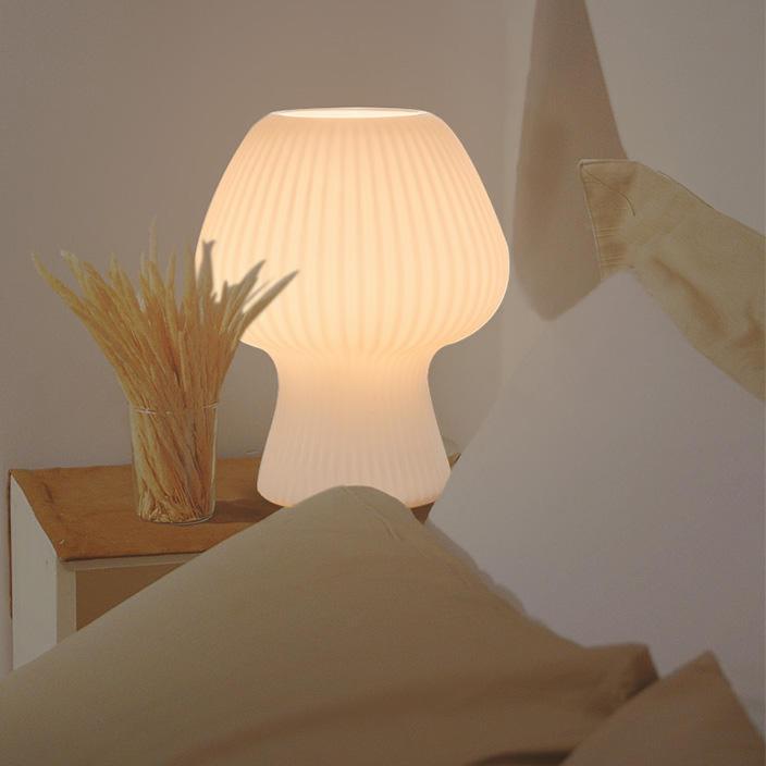 Ribbed Glass Table Lamp – Vintage Mushroom Bedside Light