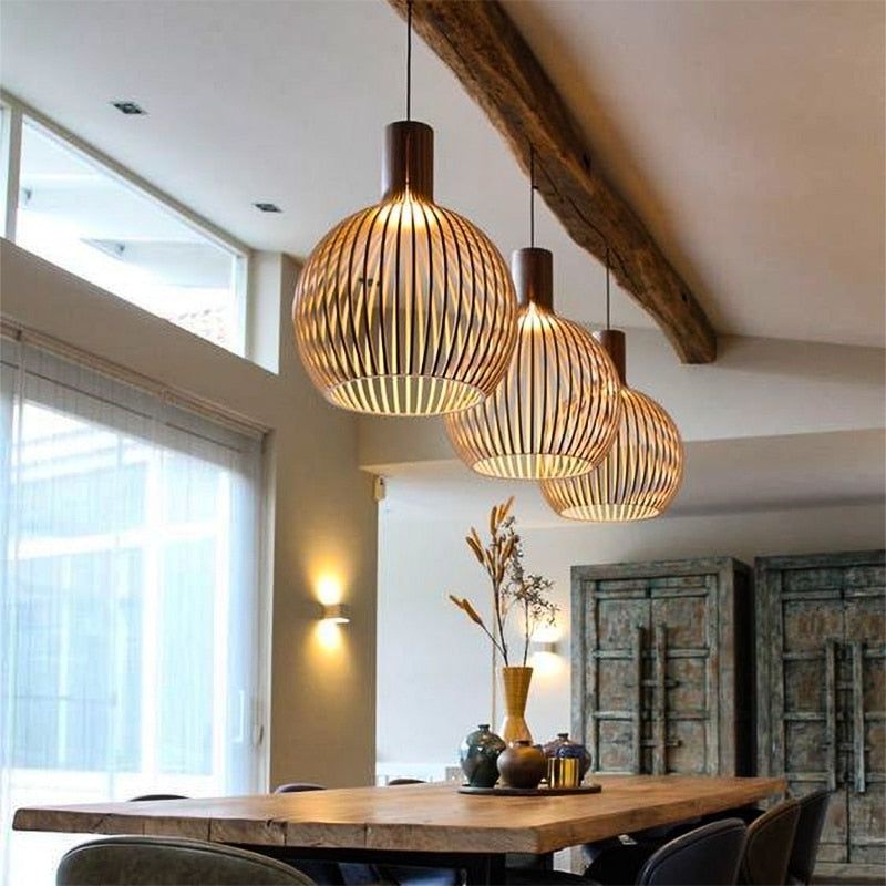 Wooden Pendant Light – Handcrafted Scandinavian Hanging Lamp