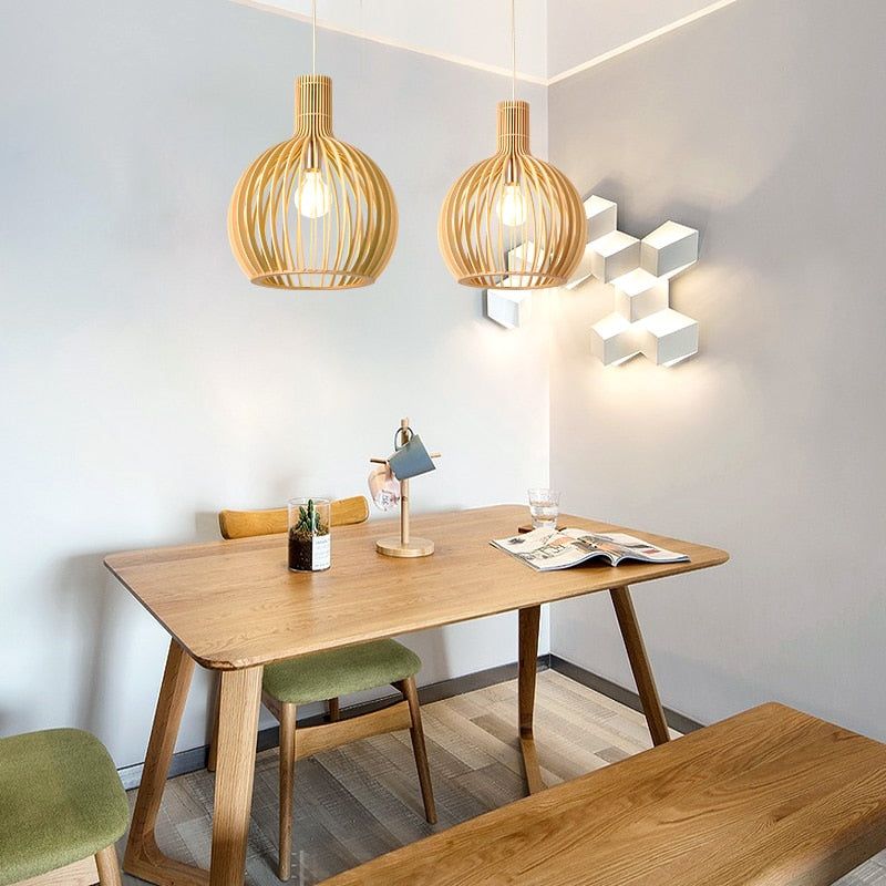 Wooden Pendant Light – Handcrafted Scandinavian Hanging Lamp