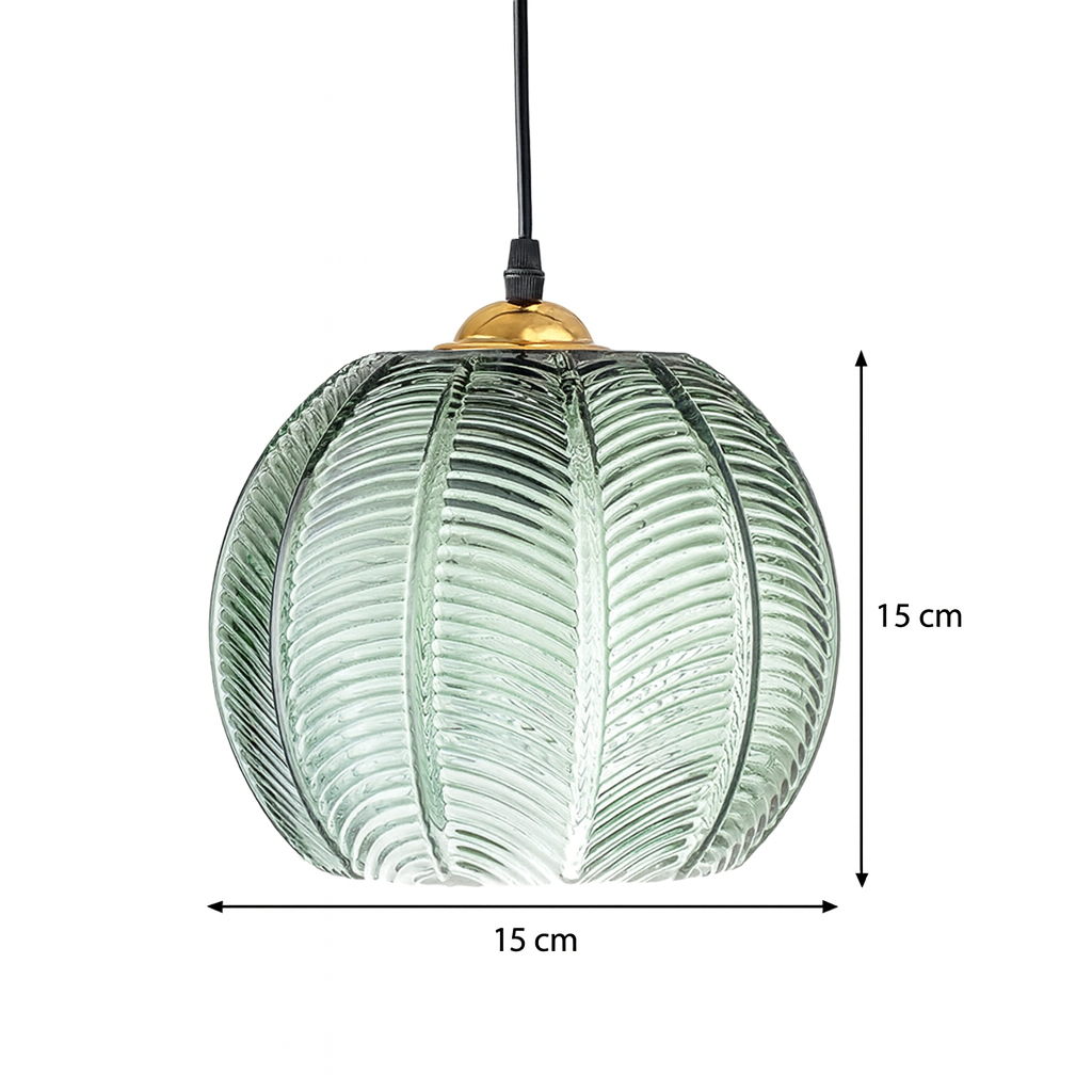 Ribbed Glass Pendant Lamp – Retro Green Hanging Light